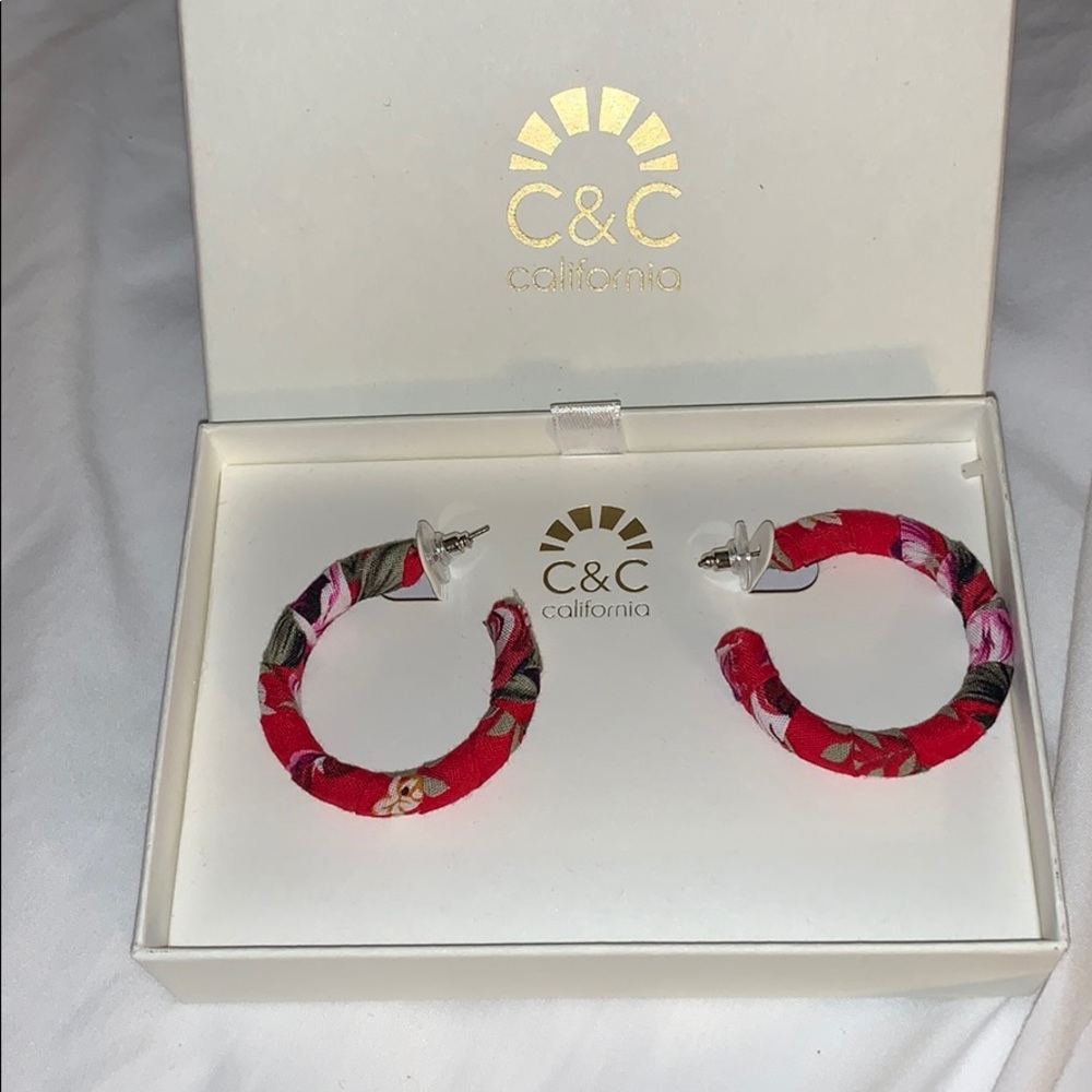 Red Floral Hoop Earrings
